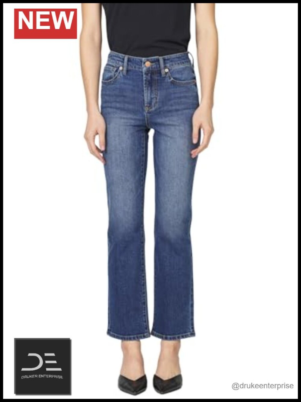 Women's High Rise Straight Leg Jeans Cotton Stretch Denim Clean Hem Cropped